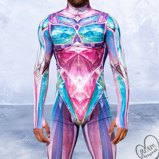 Aurora Prism men's rave catsuit futuristic EDM festival outfit