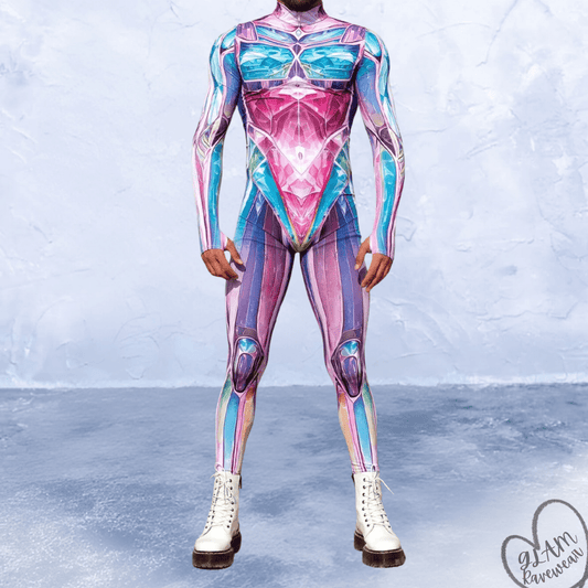 Aurora Prism men's full body rave catsuit prism festival outfit front view