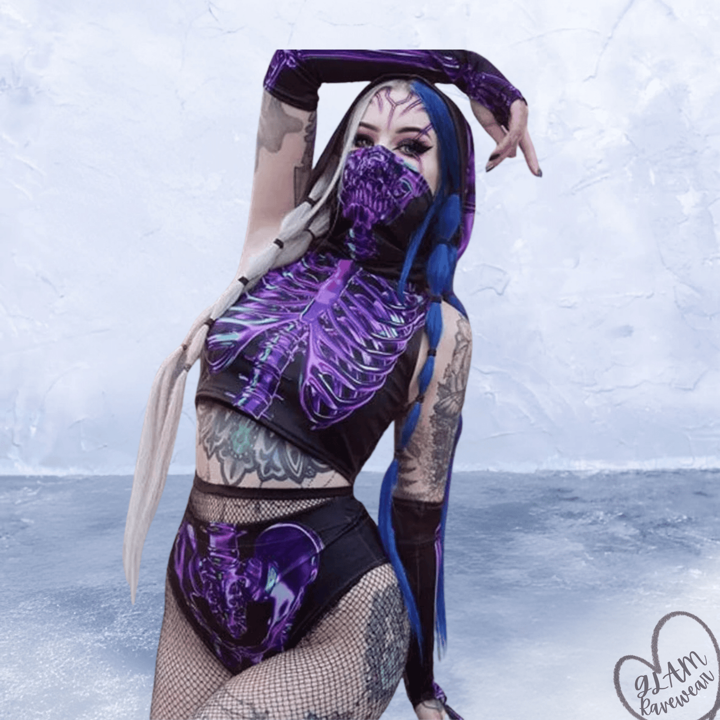 Cyberpunk Skull Print Psychedelic Two - Piece Rave Outfit Set Luxury Ravewear by GLAM Ravewear