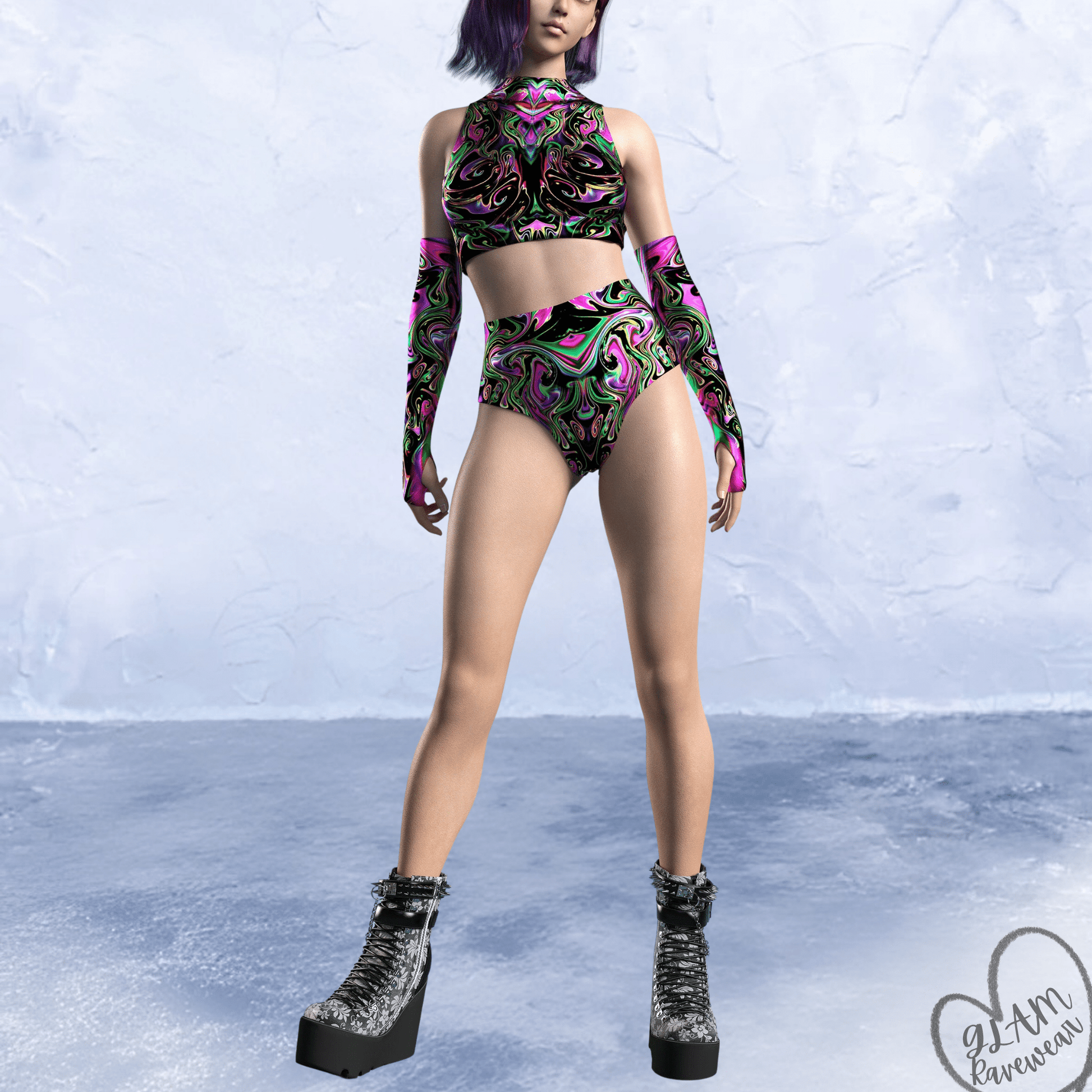 Electric Vortex Set – 2 Piece Matching Rave Outfit Luxury Ravewear by GLAM Ravewear