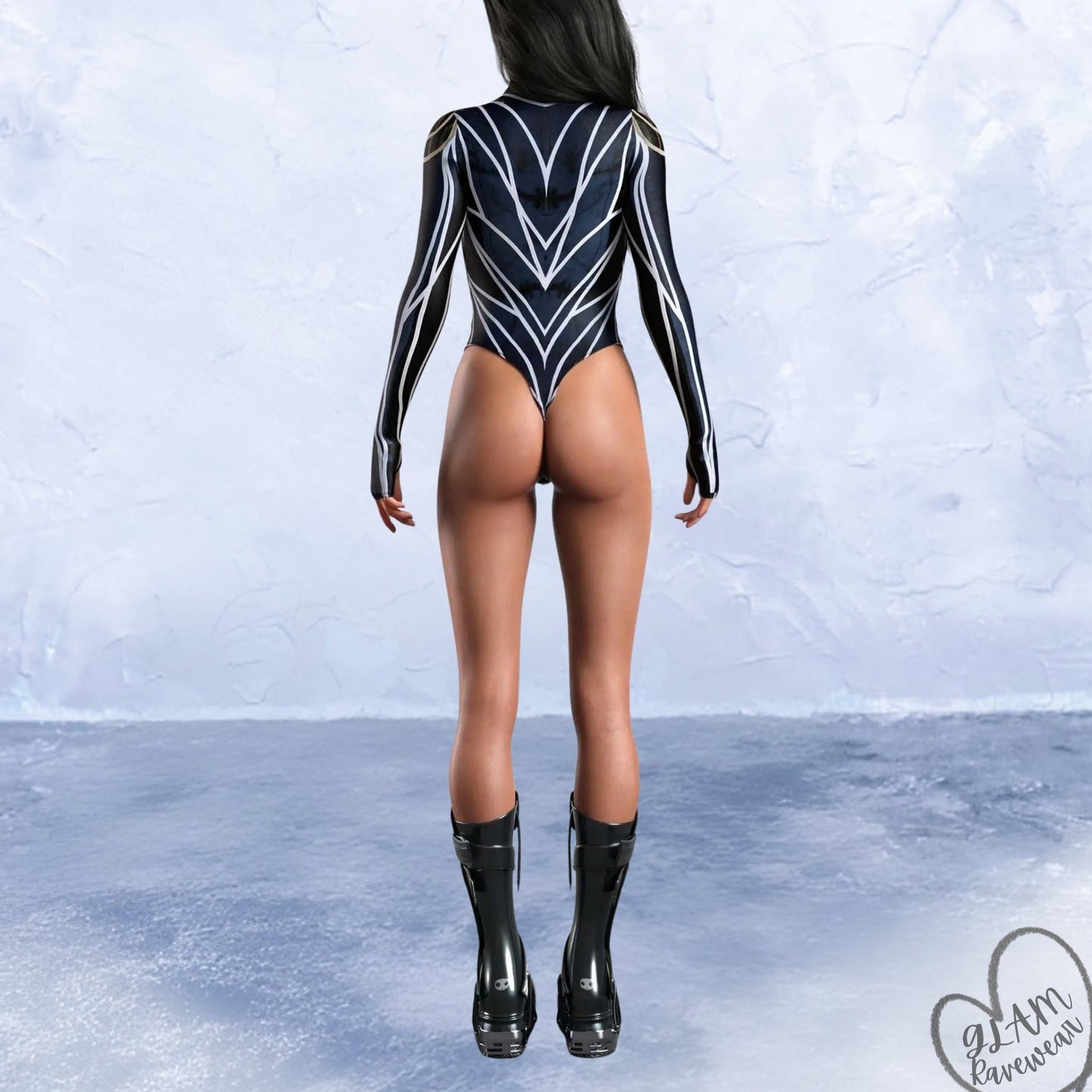 Galactic Glitz Low - Cut Long Sleeve Rave Bodysuit Luxury Ravewear by GLAM Ravewear