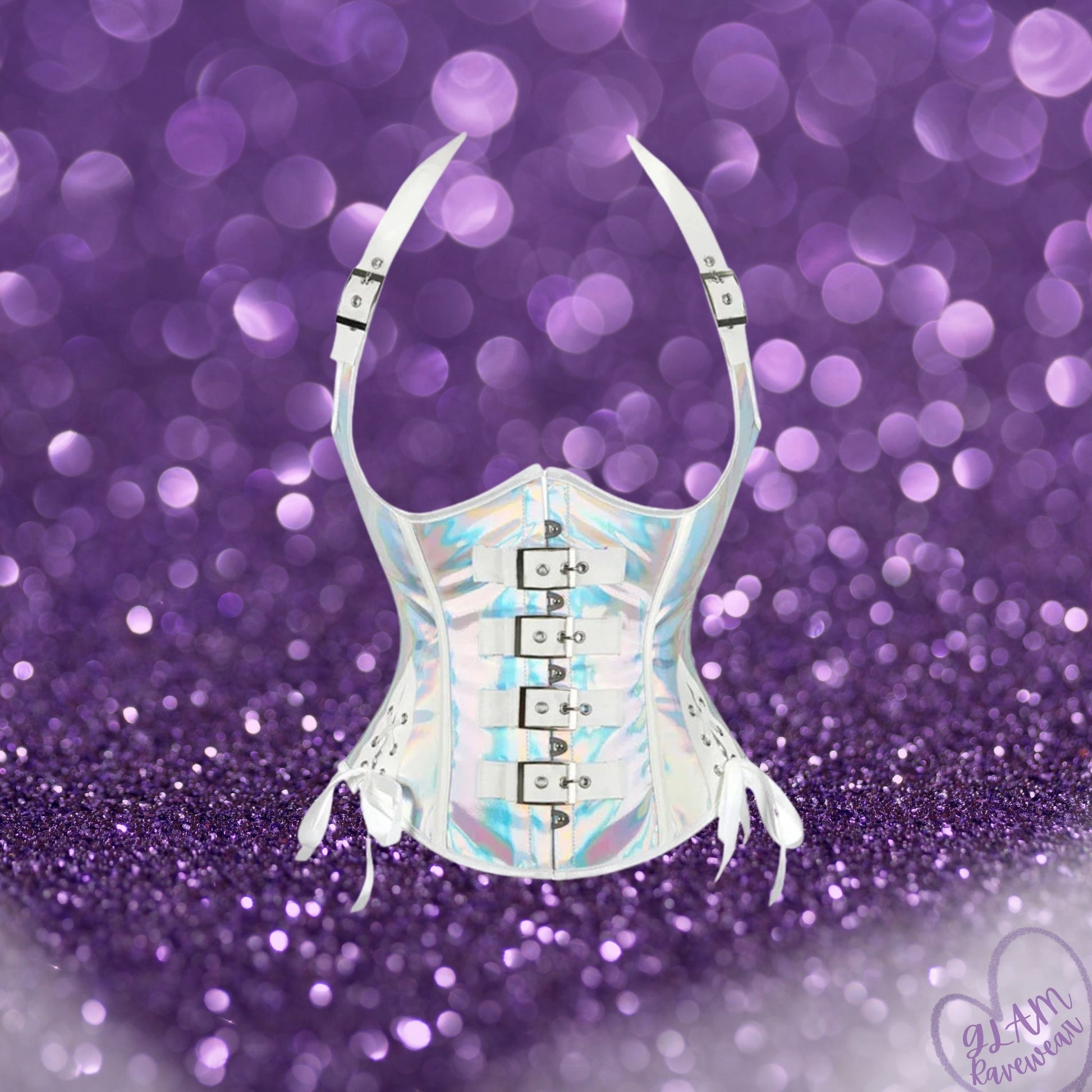 Holographic Rave Corset With Halter Strap Luxury Ravewear by GLAM Ravewear