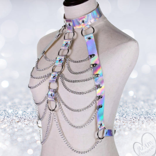 Holographic Rave Harness/ Body Chain Luxury Ravewear by GLAM Ravewear