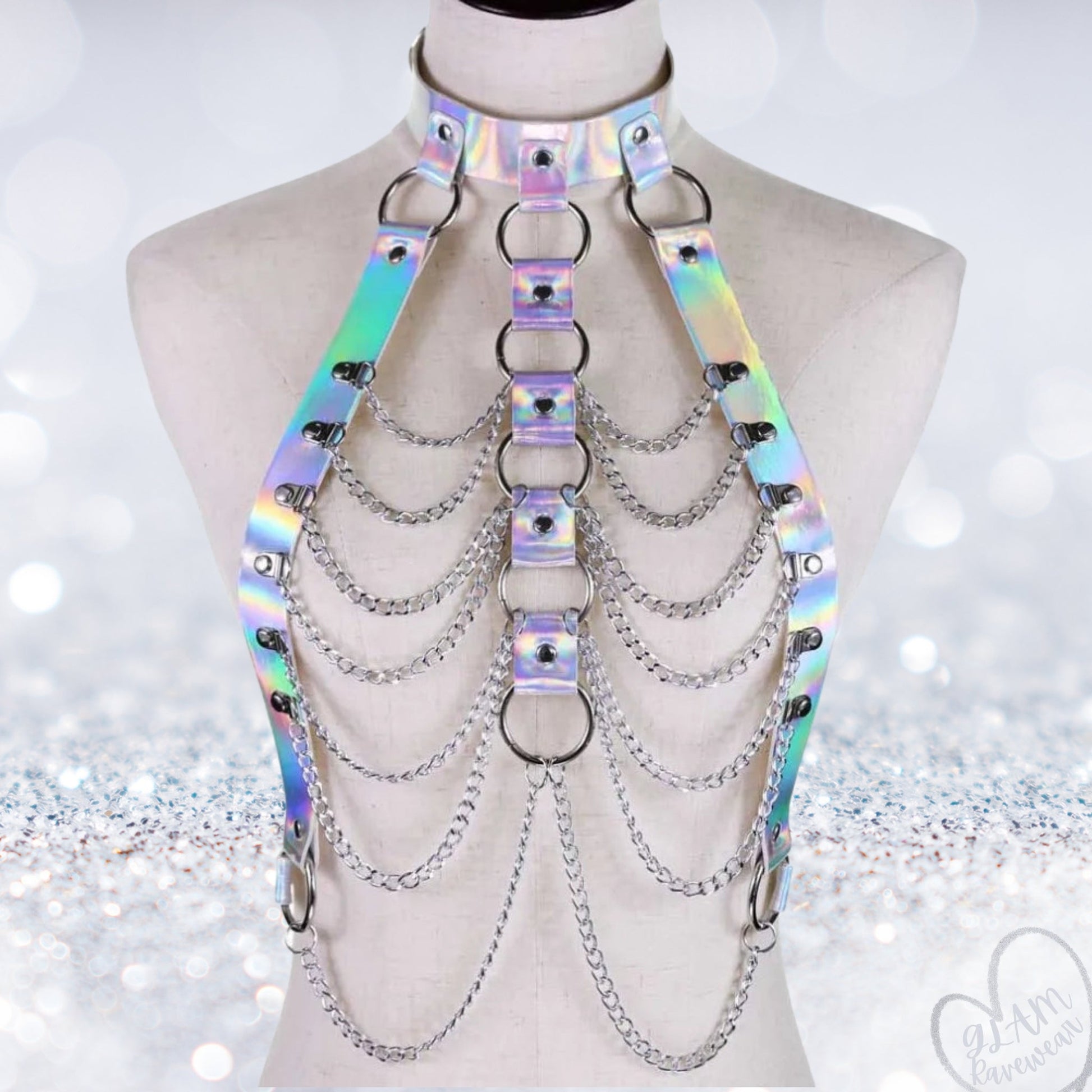 Holographic Rave Harness/ Body Chain Luxury Ravewear by GLAM Ravewear