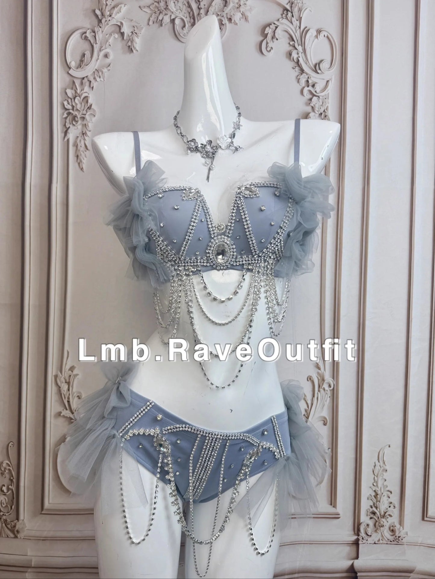 Light Gray Diamond Chain Luxury Bikini Set Luxury Ravewear by GLAM Ravewear
