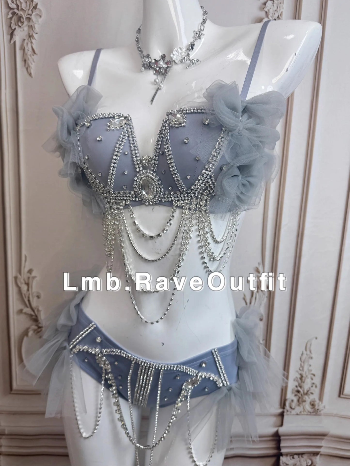 Light Gray Diamond Chain Luxury Bikini Set Luxury Ravewear by GLAM Ravewear