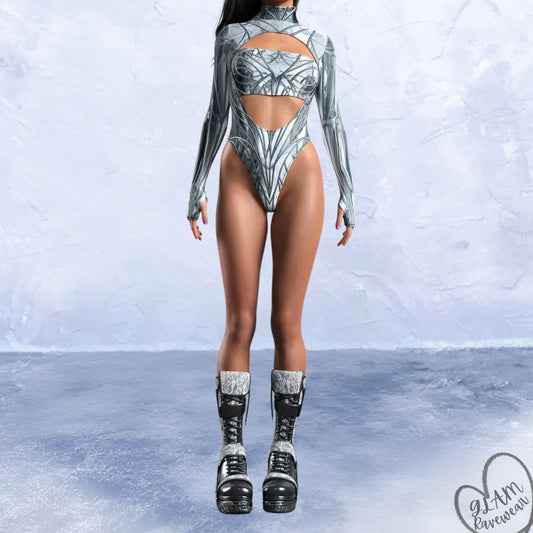 Moonbeam Vixen Low - Cut Long Sleeve Rave Bodysuit Luxury Ravewear by GLAM Ravewear