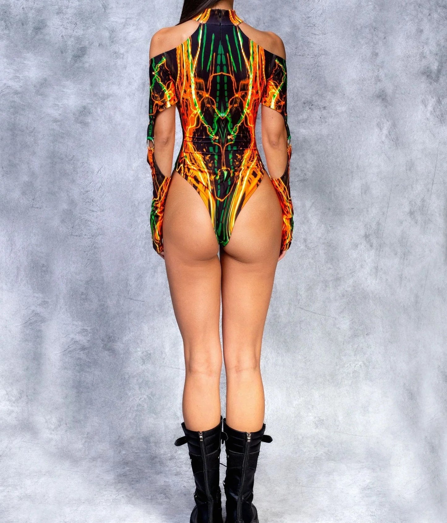 Neon Inferno Cut - Out Rave Bodysuit Luxury Ravewear by GLAM Ravewear