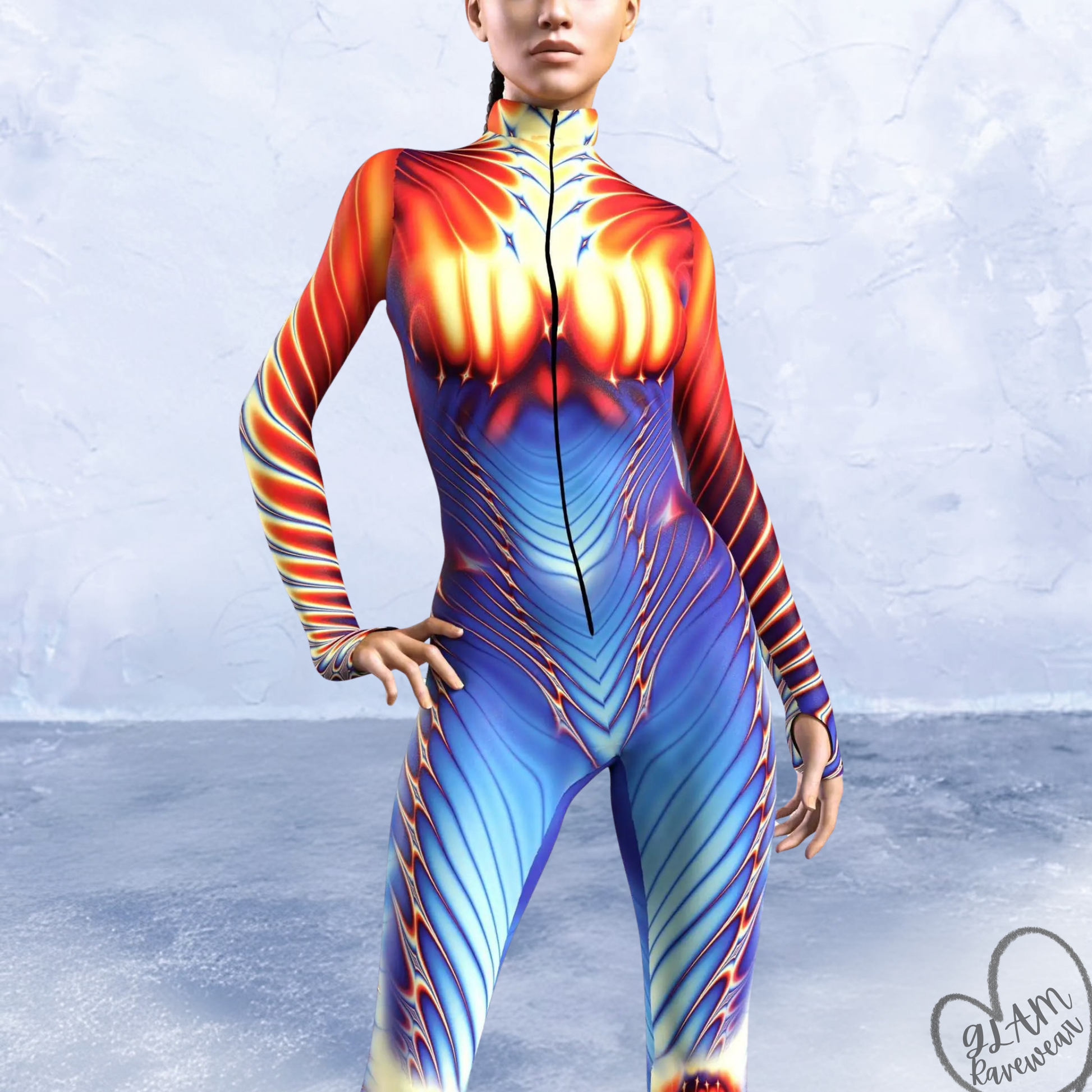 neon pulse rave bodysuit detail close up neon energy pattern festival outfit