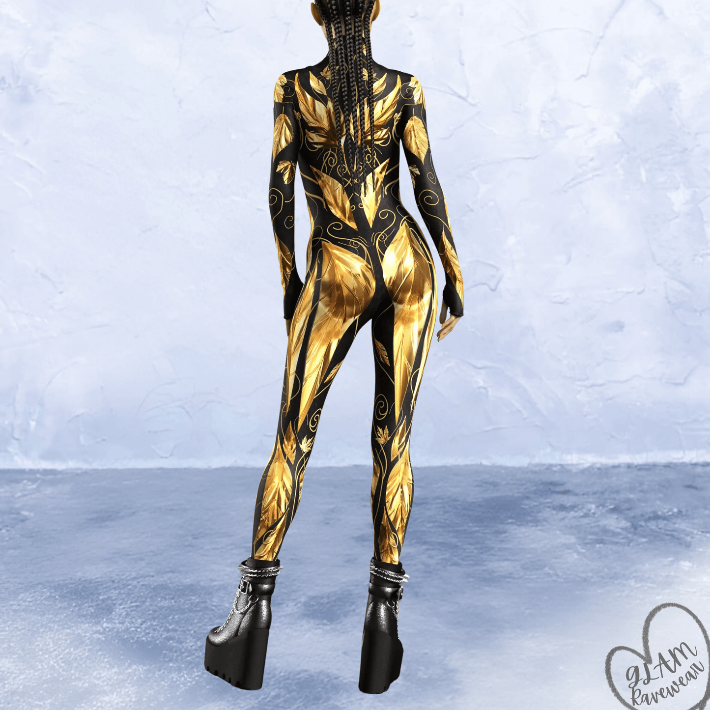 obsidian bloom rave catsuit bodysuit back view full length dark rave outfit women