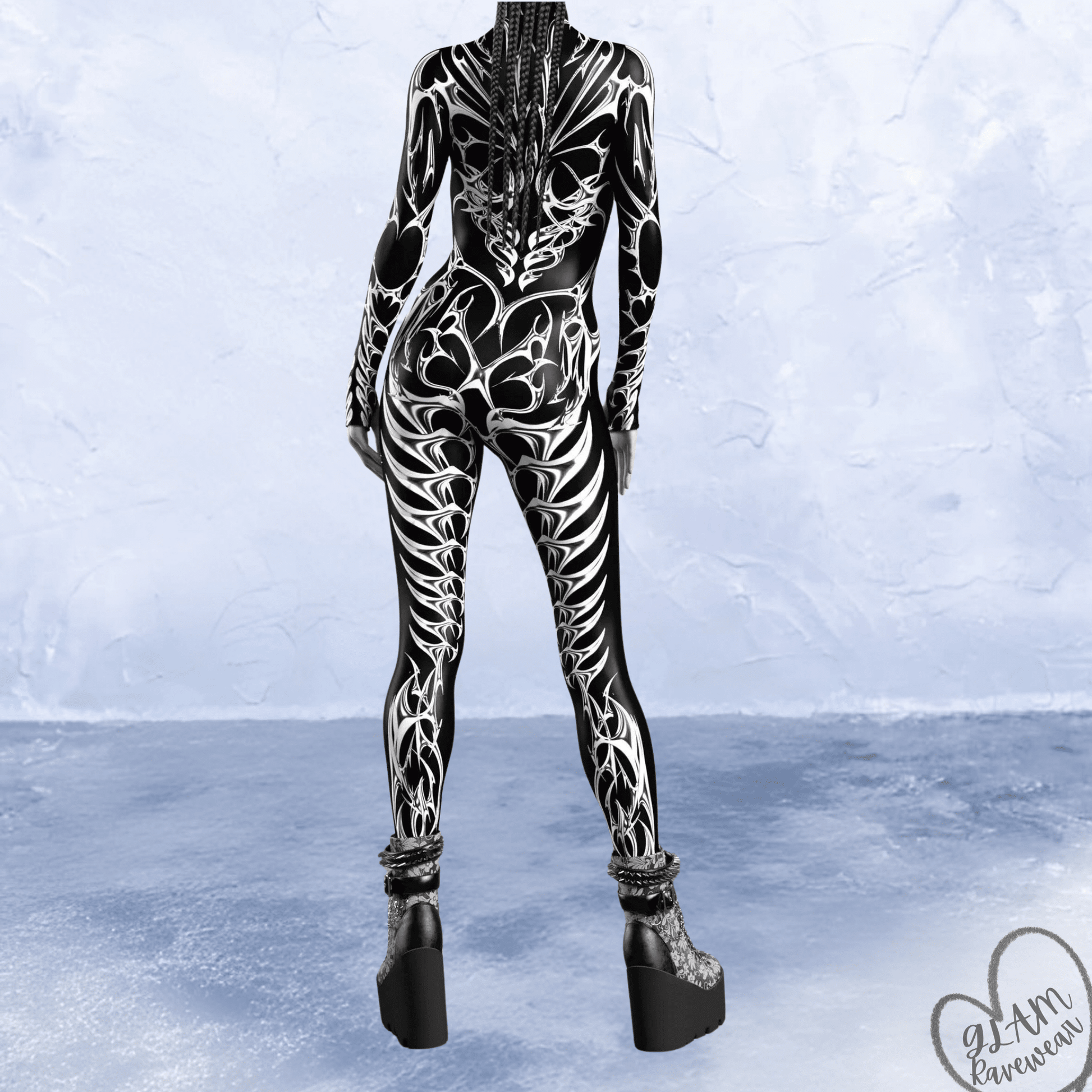 obsidian vow rave catsuit bodysuit back view full length dark rave outfit women