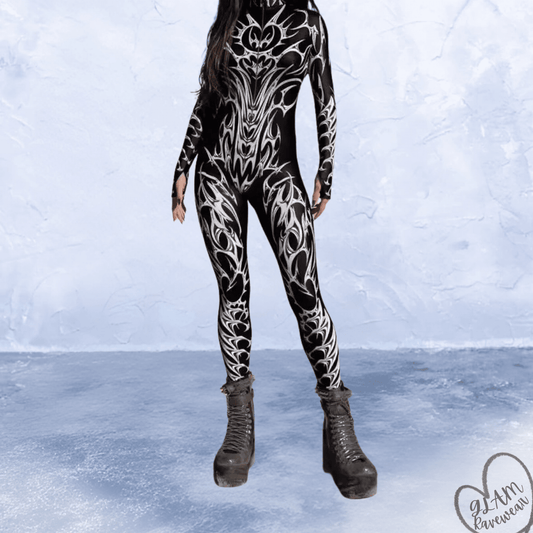 obsidian vow full body rave catsuit bodysuit front view dark festival outfit glam ravewear