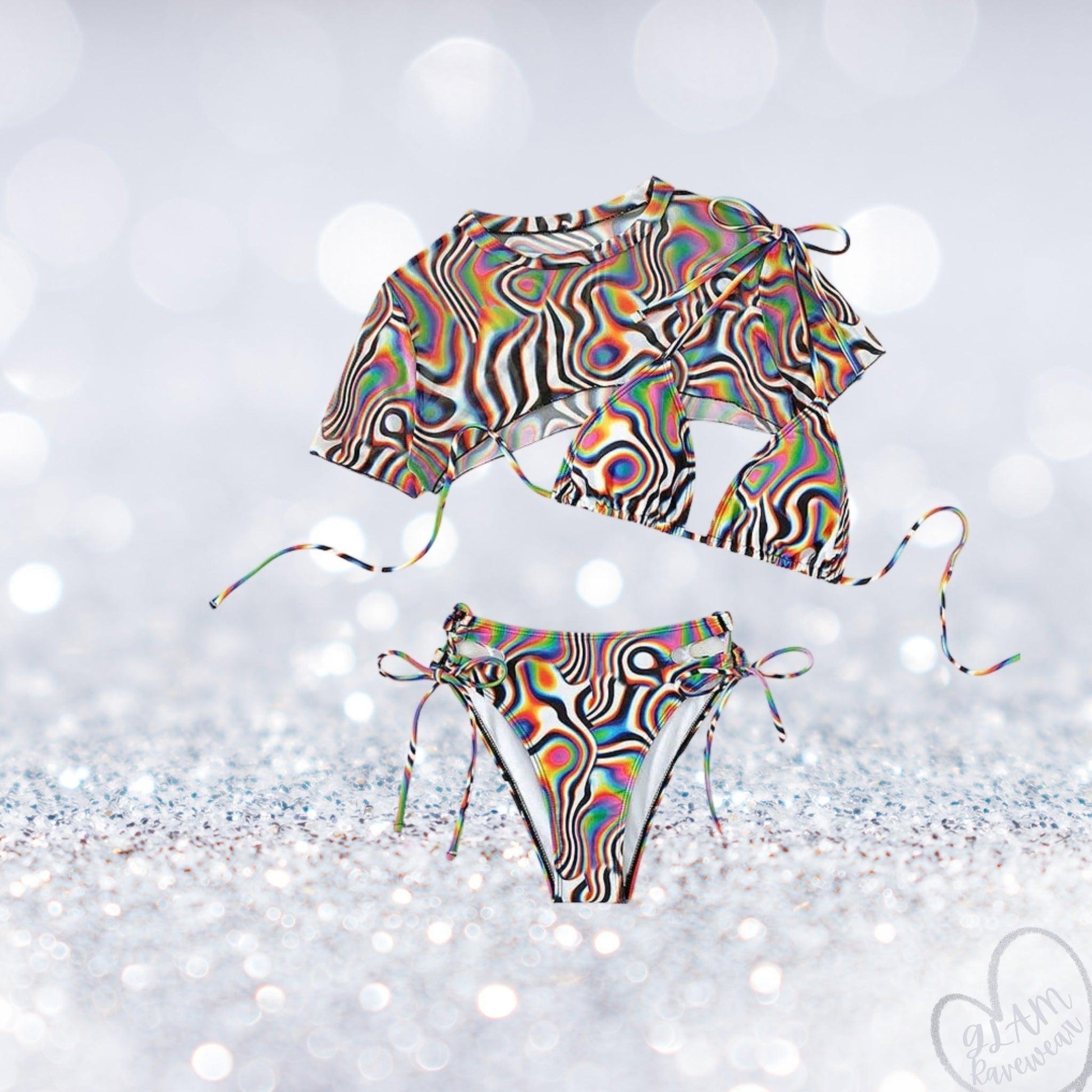 Psychedelic Wave 3 Piece Rave Outfit Set Luxury Ravewear by GLAM Ravewear