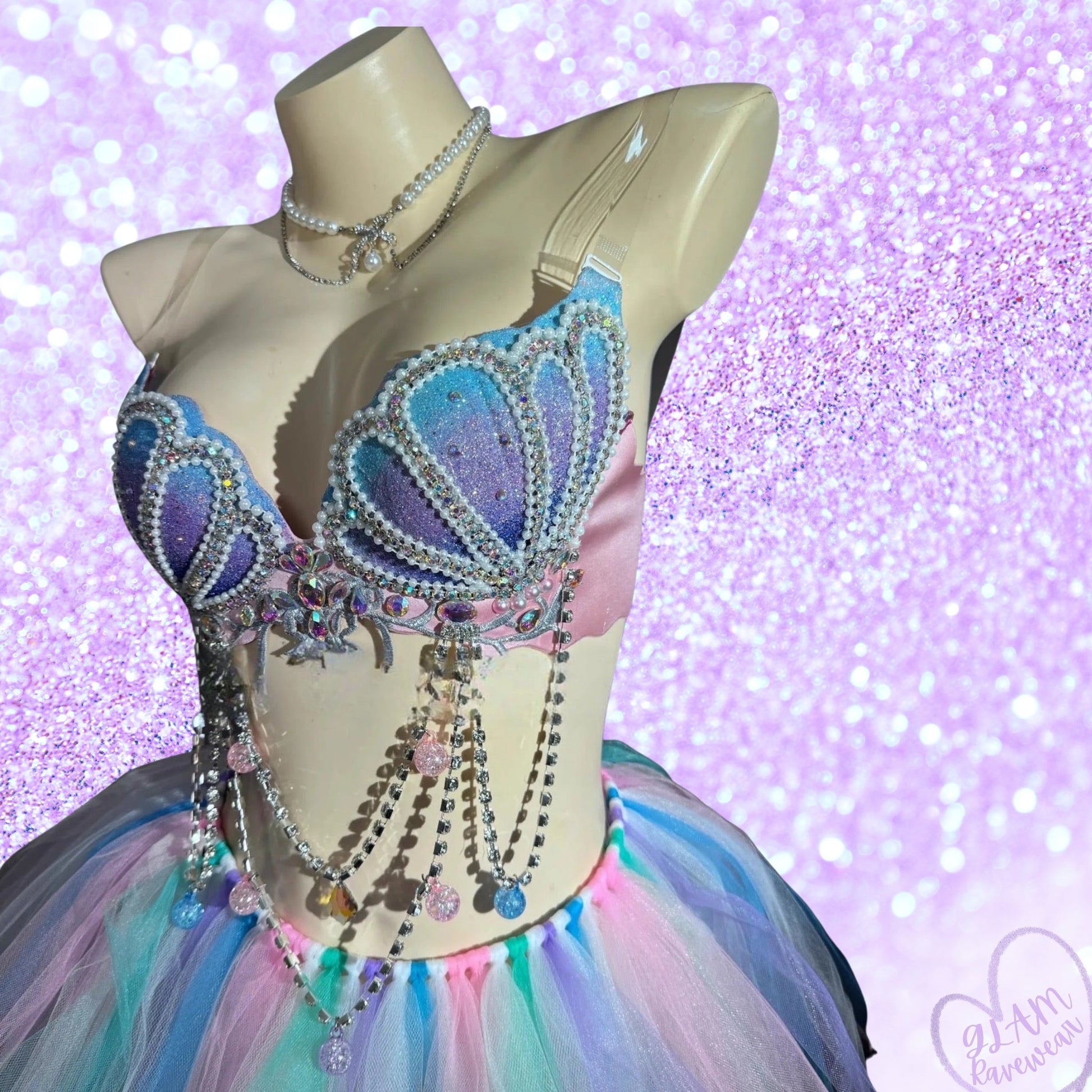 Siren Sparkle – Iridescent Mermaid Rhinestone Rave Bra Luxury Ravewear by GLAM Ravewear