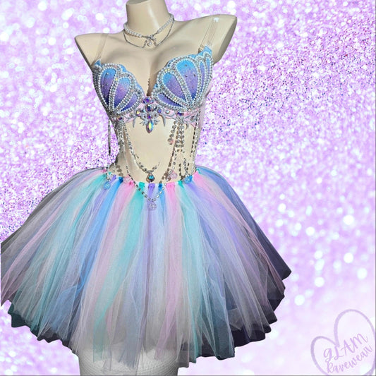 Siren Sparkle – Iridescent Mermaid Rhinestone Rave Bra Luxury Ravewear by GLAM Ravewear